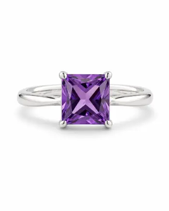 Princess Cut Amethyst 4-Prong Ring in 925 Sterling Silver on a clean white background