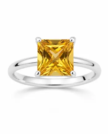 Princess Cut Citrine 4-Prong Ring in 925 Sterling Silver on a clean white background