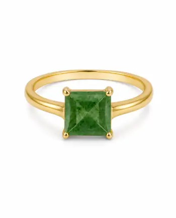 Princess Cut Jade 4-Prong Ring in 925 Gold-Coated Silver on a clean white background