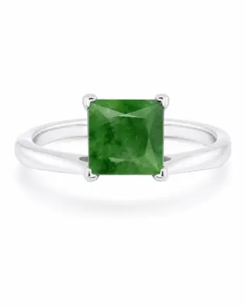 Princess Cut Jade 4-Prong Ring in 925 Sterling Silver on a clean white background