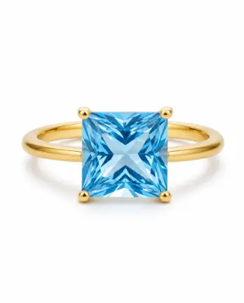 Princess Cut Topaz 4-Prong Ring in 925 Gold-Coated Silver on a clean white background